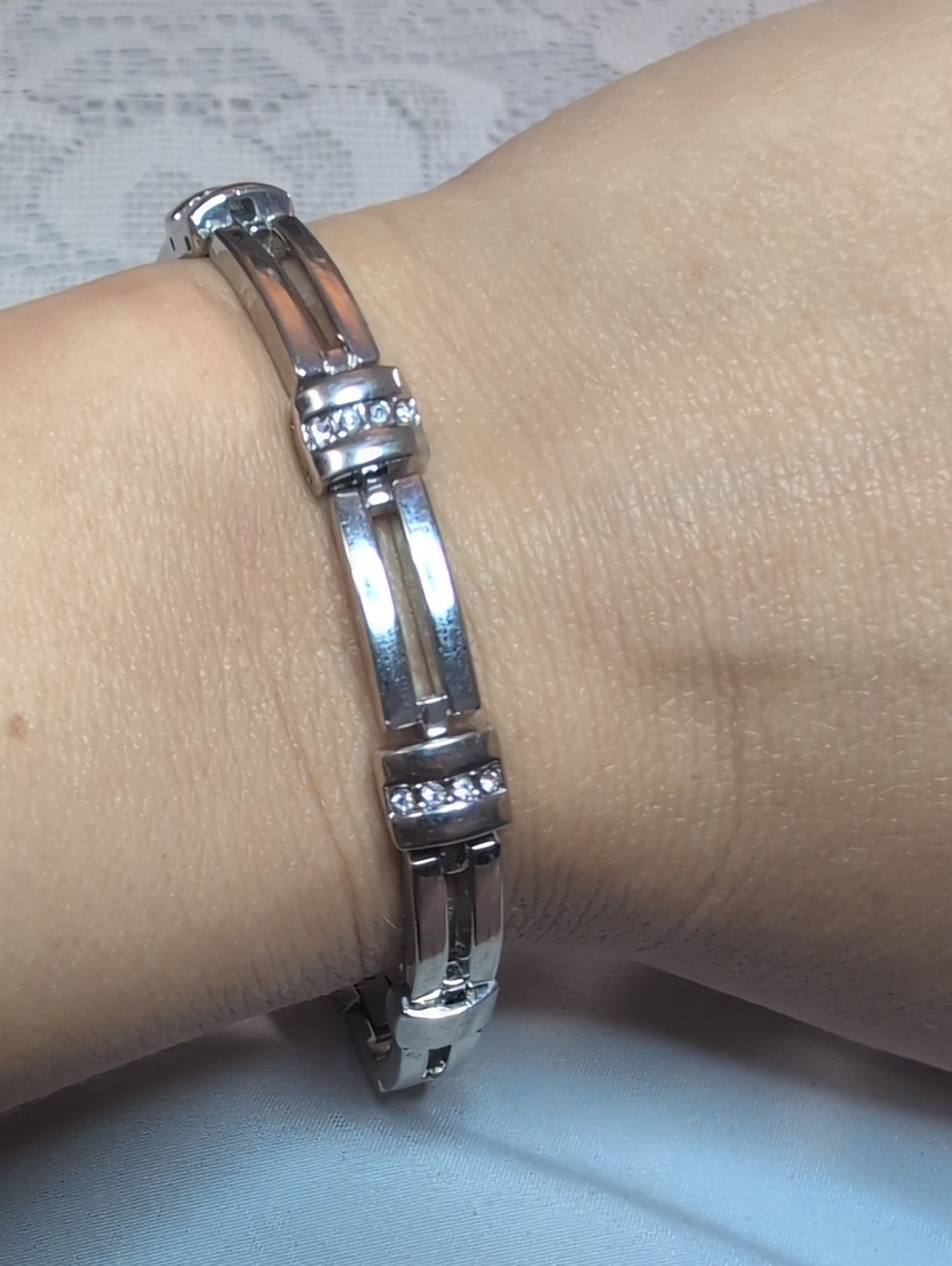 Silver-Tone Crystal Accent Women's Bracelet